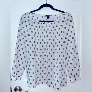 J. Crew Black Patterned White Sheer Long Sleeve Blouse